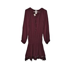 Muche et Muchette Long Sleeve Lace Boho Dress Burgundy OS